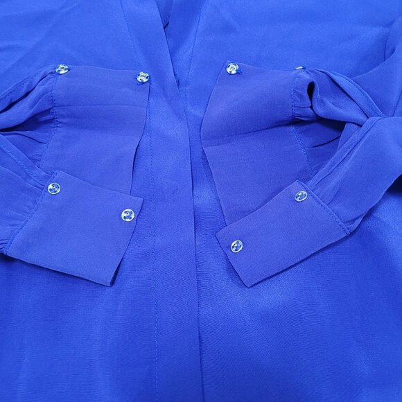 Rory Beca Blue 100% Silk Open Back Snap Closure Long Sleeve Top USA Small S - Picture 15 of 16
